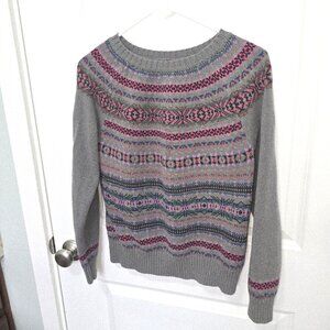 Chaps Sweater Vintage Fair Isle Knit Gray Multicolor Size Large Grandpa Chic